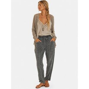 The Nu Vintage Gray 100% Cotton Sequin Stripe Jogger Pants Lagenlook USA S